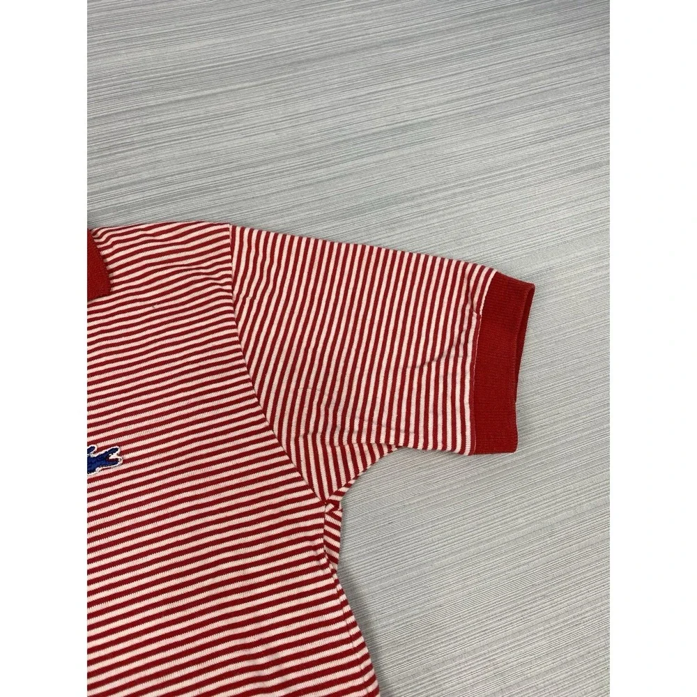 Vintage Izod Lacoste Shirt Youth Size 18 Red Striped Short Sleeve Blue Crocodile
